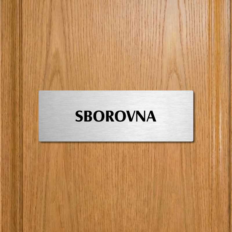 Sborovna, 200x66mm, stříbrná popiska s dvojtým rámečkem